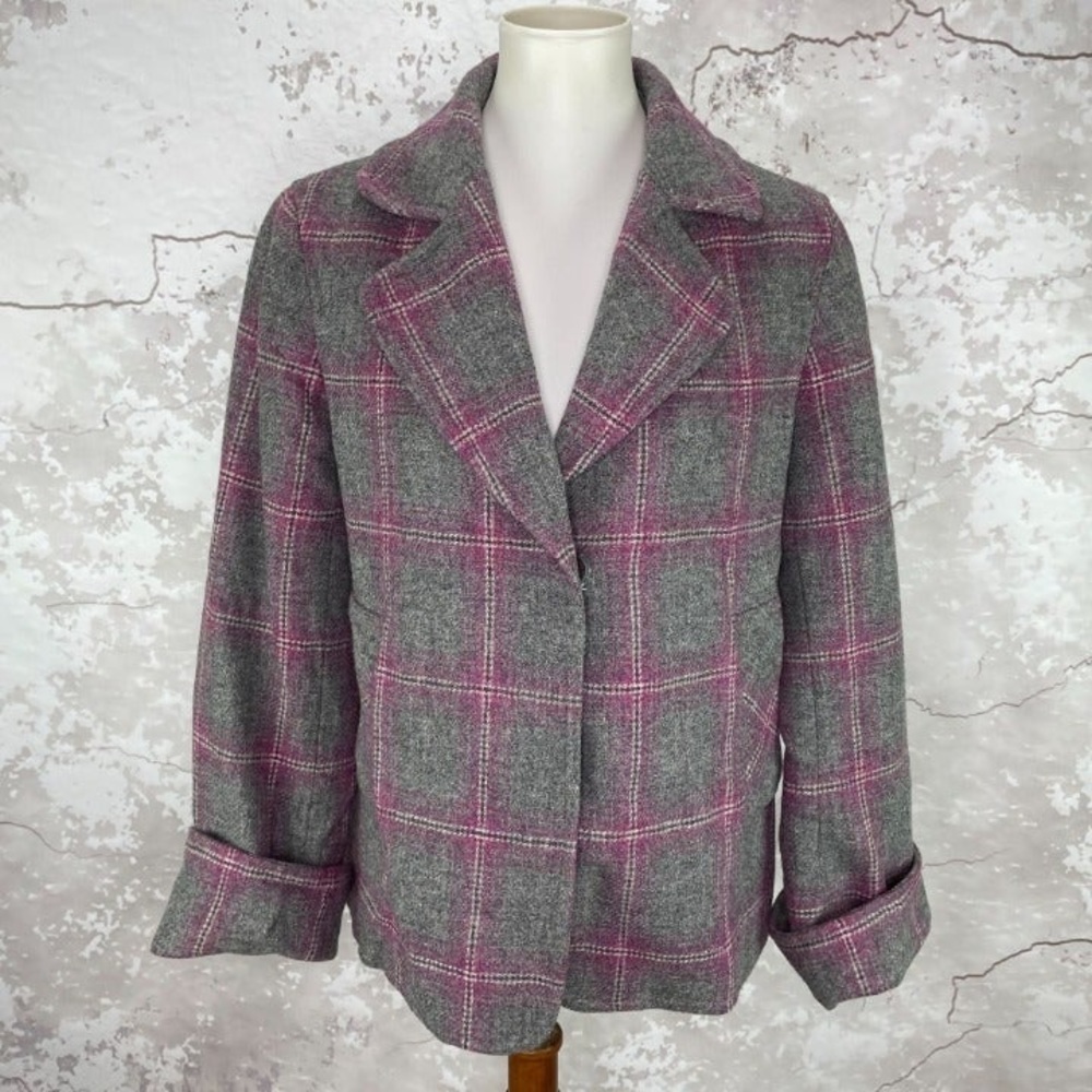 Talbots | Wool blend blazer | Grey & Purple Plaid